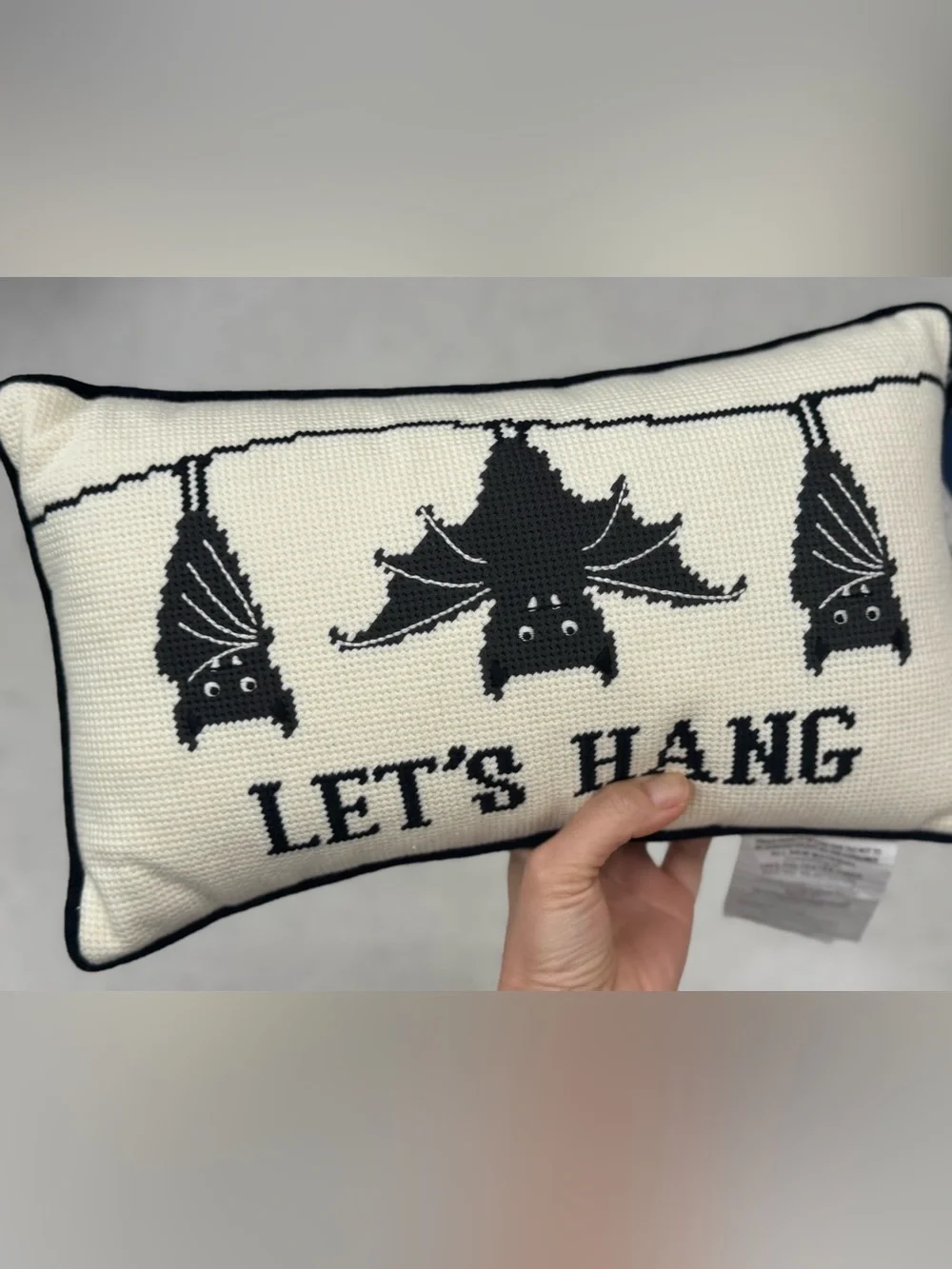 Halloween Bat Accent Pillow - Black on Cream Home Art